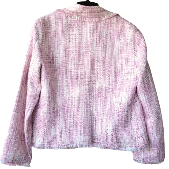 Cartise vintage pink & white fringed jacket blazer single button closure 8 - Picture 3 of 16